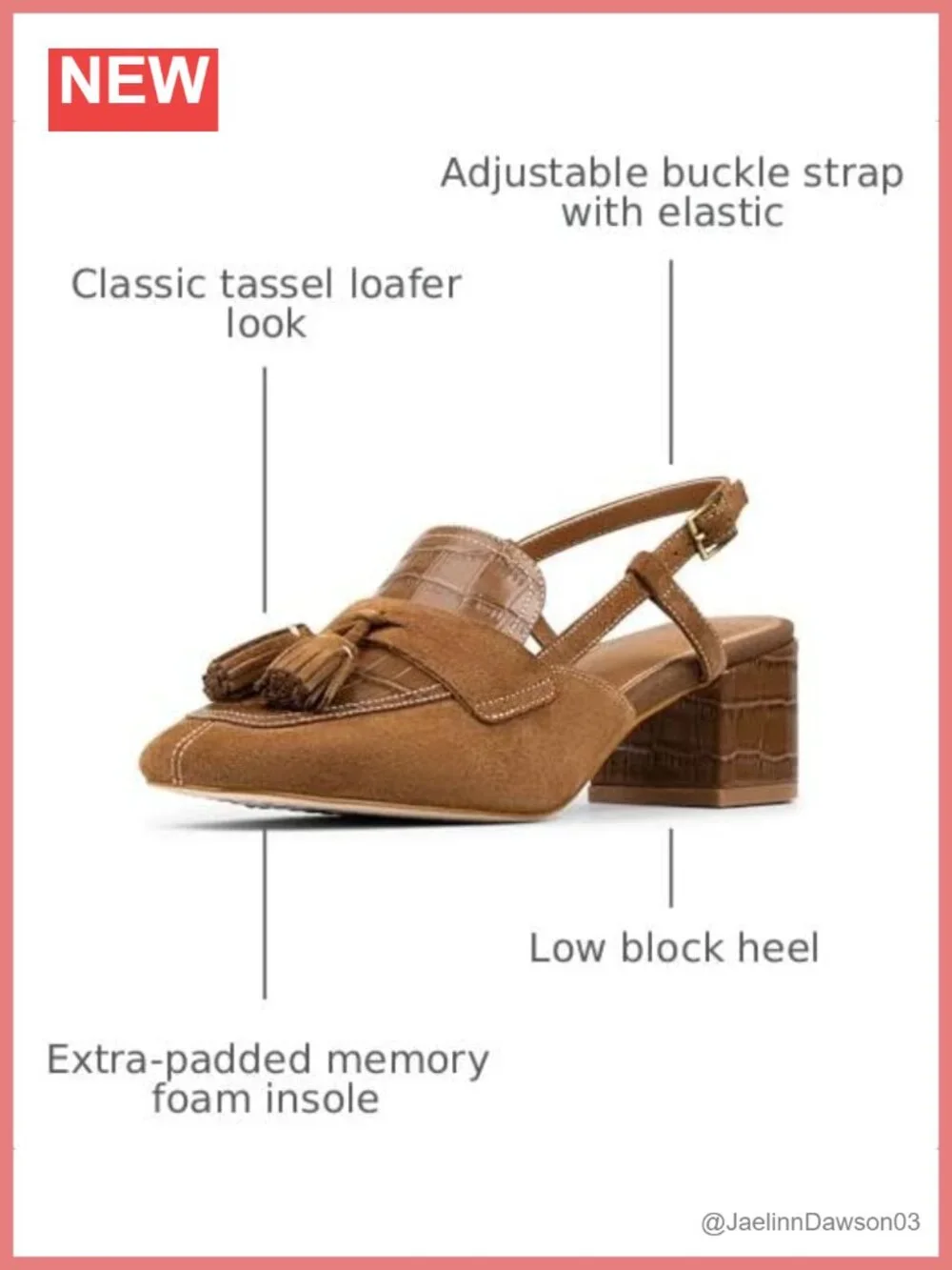 Women's Suede Slingback Tassel Loafers Low Block Heel Adjustable Buckle